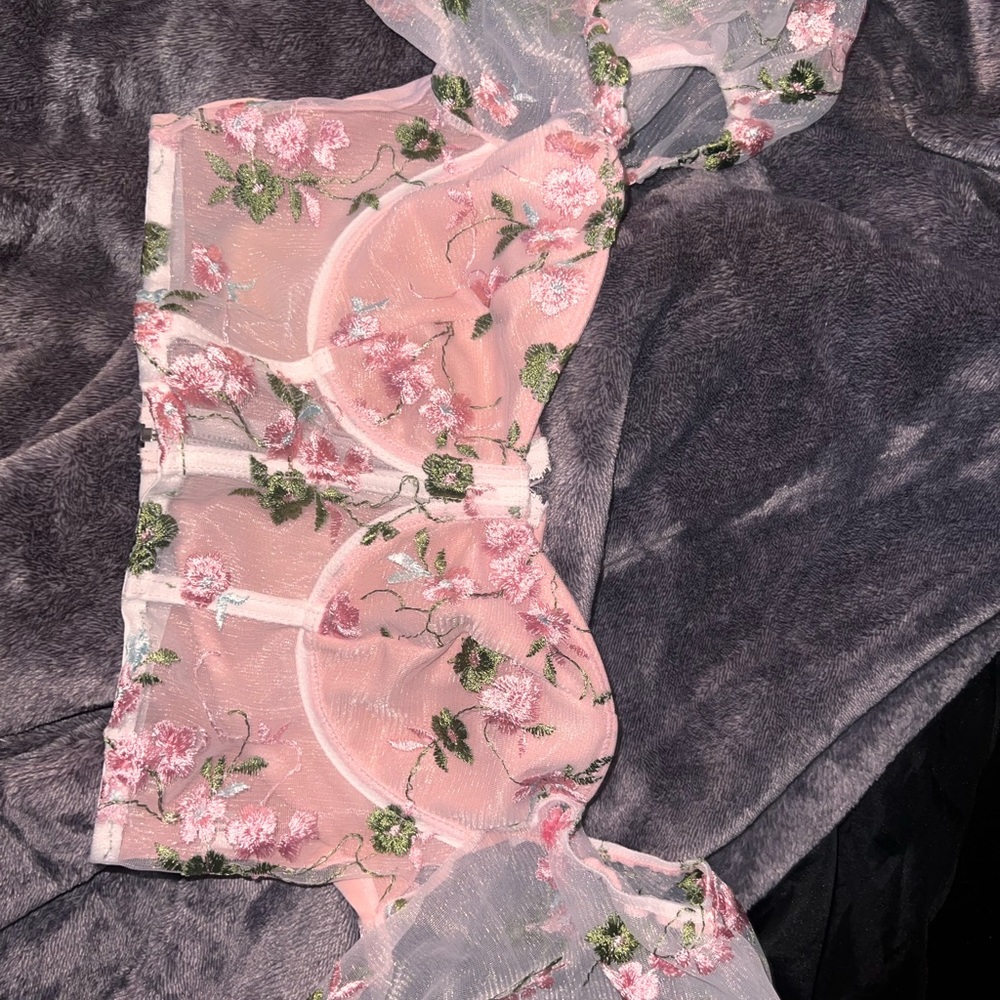 pink floral zip up top